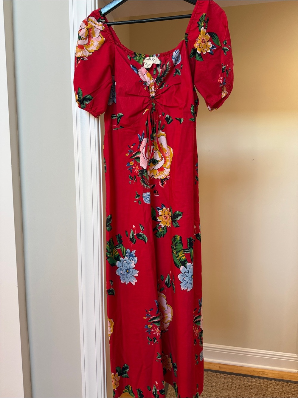 Red Floral Puff Sleeve Maxi Dress